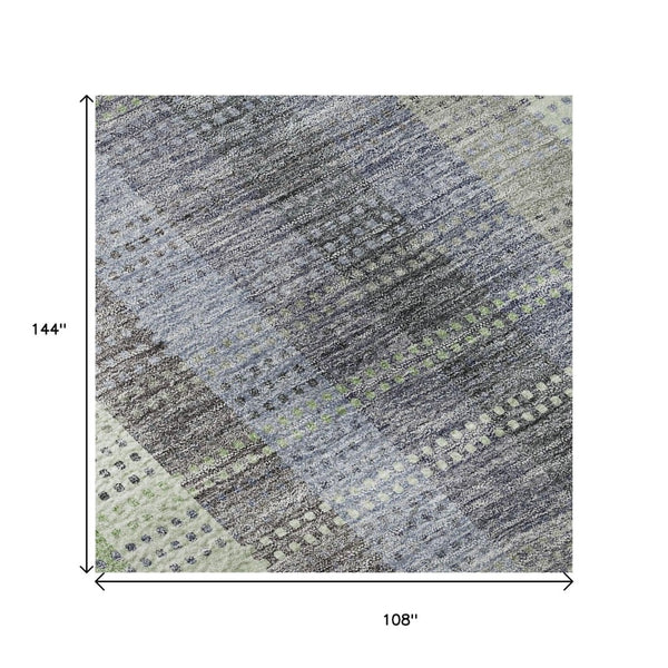 HomeRoots 9' X 12' Stylish Pewter Gray & Green Plaid Washable Area Rug - Durable, UV Protected & Stain Resistant! 676481