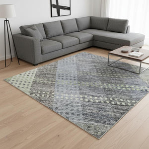 HomeRoots 10' X 14' Washable Pewter Gray & Green Plaid Area Rug with UV Protection – Perfect for Busy Homes! 676482