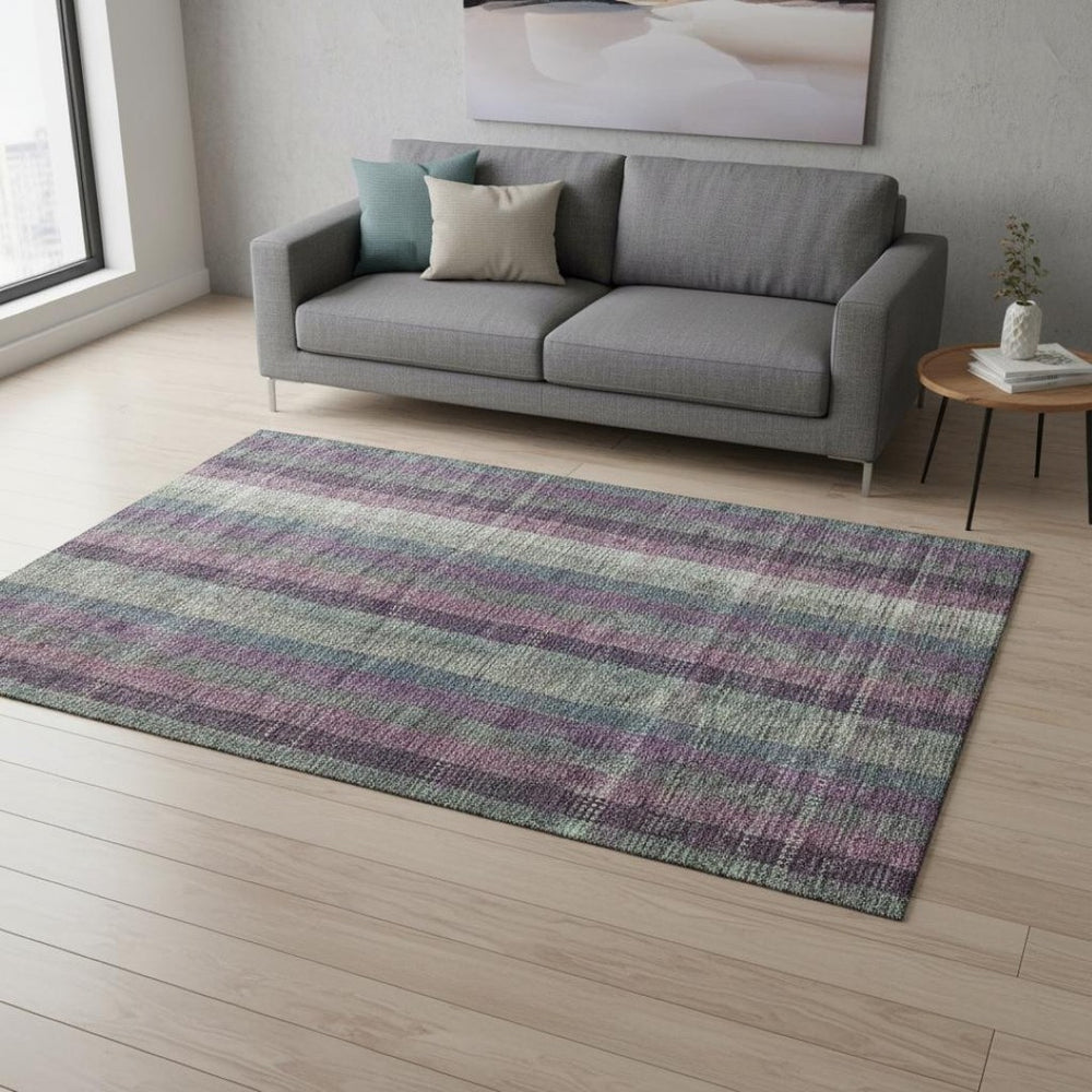 HomeRoots 5' X 8' Stylish Washable Area Rug in Plum, Sage & Gray Plaid - Durable, Stain-Resistant & UV Protected! 676484