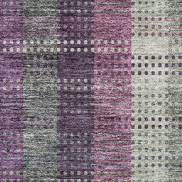 HomeRoots 5' X 8' Stylish Washable Area Rug in Plum, Sage & Gray Plaid - Durable, Stain-Resistant & UV Protected! 676484
