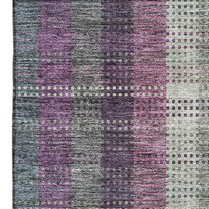 HomeRoots 5' X 8' Stylish Washable Area Rug in Plum, Sage & Gray Plaid - Durable, Stain-Resistant & UV Protected! 676484