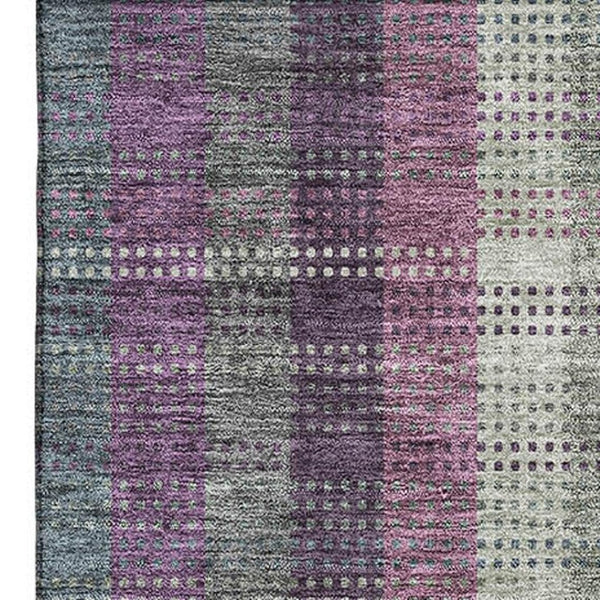 HomeRoots 5' X 8' Stylish Washable Area Rug in Plum, Sage & Gray Plaid - Durable, Stain-Resistant & UV Protected! 676484