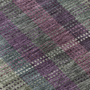HomeRoots 8' Elegant Washable Round Rug in Plum, Sage & Gray Plaid with UV Protection for Family Living Spaces 676485