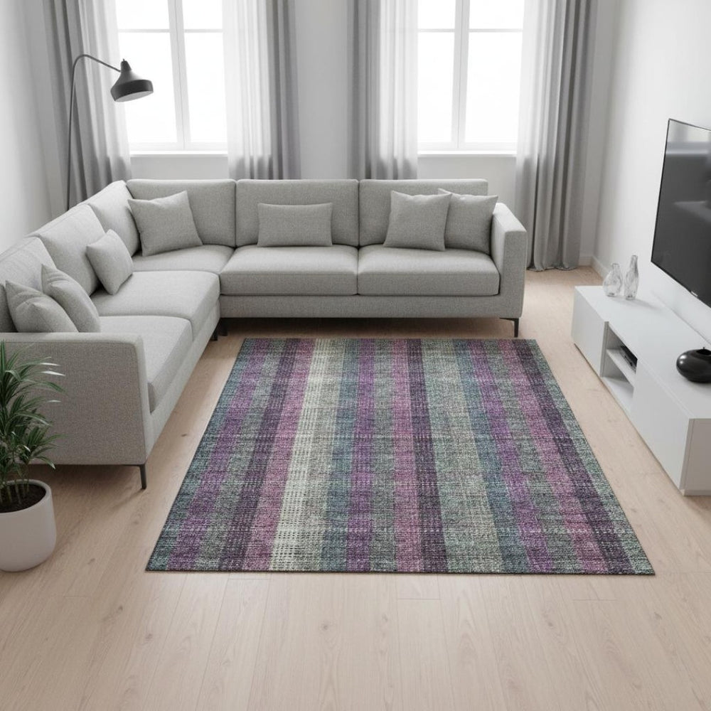 HomeRoots 10' X 14' Washable Area Rug in Plum, Sage & Gray Plaid - Durable, Stain-Resistant, UV Protected Design! 676488