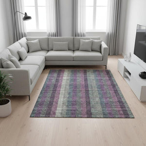 HomeRoots 10' X 14' Washable Area Rug in Plum, Sage & Gray Plaid - Durable, Stain-Resistant, UV Protected Design! 676488
