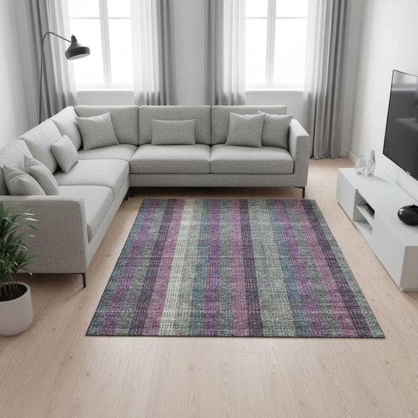 HomeRoots 10' X 14' Washable Area Rug in Plum, Sage & Gray Plaid - Durable, Stain-Resistant, UV Protected Design! 676488