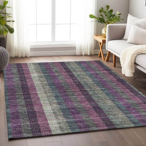 HomeRoots 10' X 14' Washable Area Rug in Plum, Sage & Gray Plaid - Durable, Stain-Resistant, UV Protected Design! 676488
