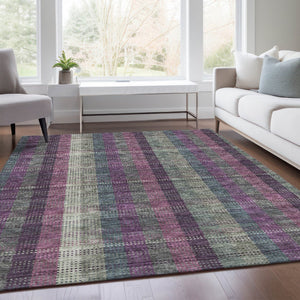 HomeRoots 10' X 14' Washable Area Rug in Plum, Sage & Gray Plaid - Durable, Stain-Resistant, UV Protected Design! 676488