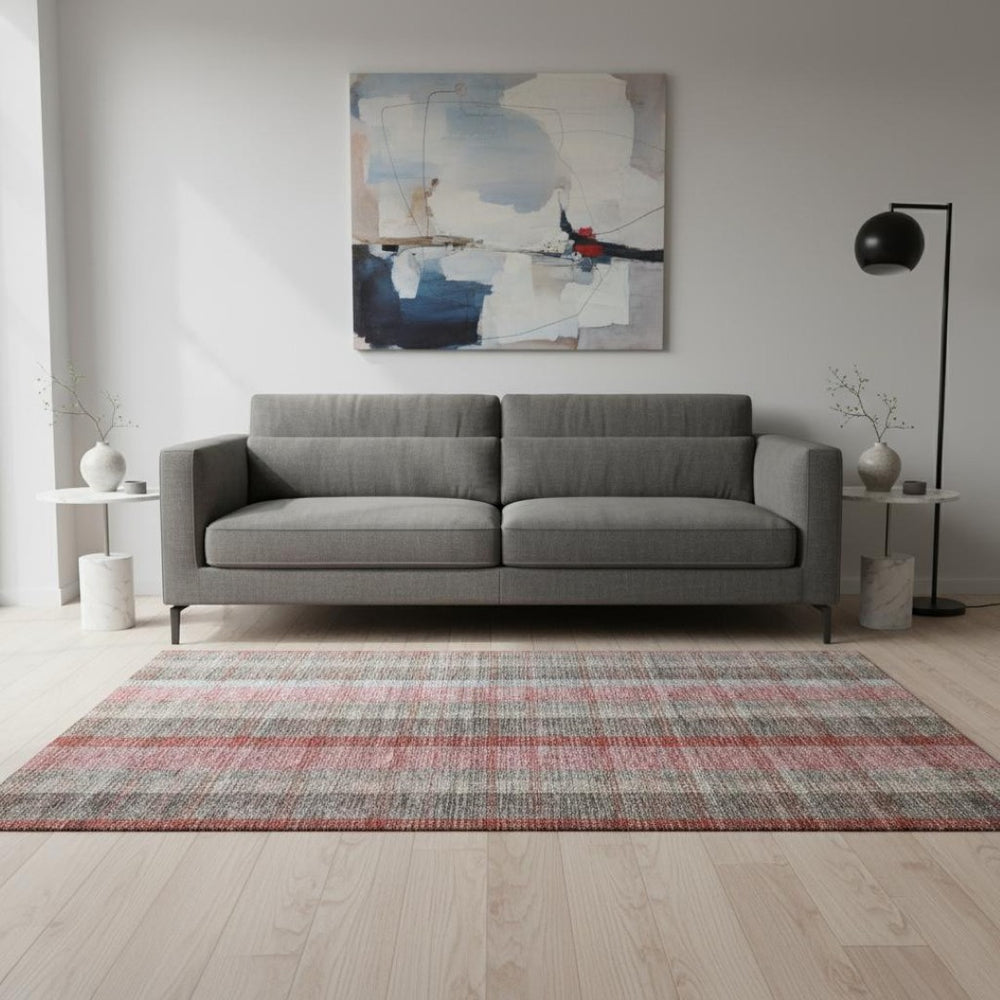 HomeRoots 5' X 8' Vibrant Plaid Area Rug in Red, Pink & Gray - Washable, UV Protected & Family-Friendly Decor 676490