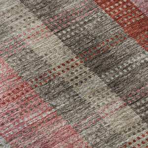 HomeRoots 8' Red Pink And Gray Plaid Washable Round Rug - Durable, UV-Protected, Stain-Resistant for Family Spaces 676491