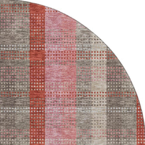 HomeRoots 8' Red Pink And Gray Plaid Washable Round Rug - Durable, UV-Protected, Stain-Resistant for Family Spaces 676491