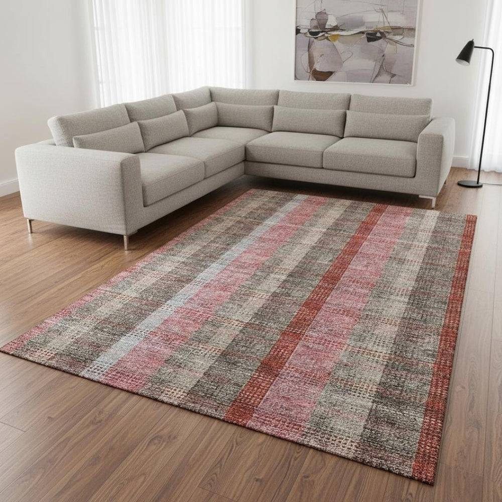 HomeRoots 8' X 10' Washable Plaid Area Rug in Red, Pink & Gray – Durable, UV-Protected, Perfect for Any Room! 676492