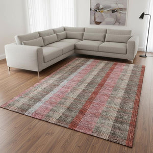 HomeRoots 8' X 10' Washable Plaid Area Rug in Red, Pink & Gray – Durable, UV-Protected, Perfect for Any Room! 676492