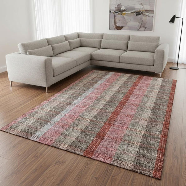 HomeRoots 8' X 10' Washable Plaid Area Rug in Red, Pink & Gray – Durable, UV-Protected, Perfect for Any Room! 676492
