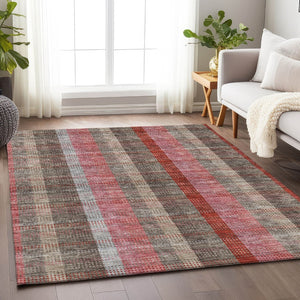 HomeRoots 8' X 10' Washable Plaid Area Rug in Red, Pink & Gray – Durable, UV-Protected, Perfect for Any Room! 676492