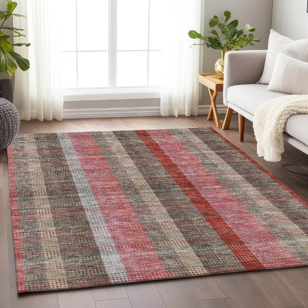 HomeRoots 8' X 10' Washable Plaid Area Rug in Red, Pink & Gray – Durable, UV-Protected, Perfect for Any Room! 676492