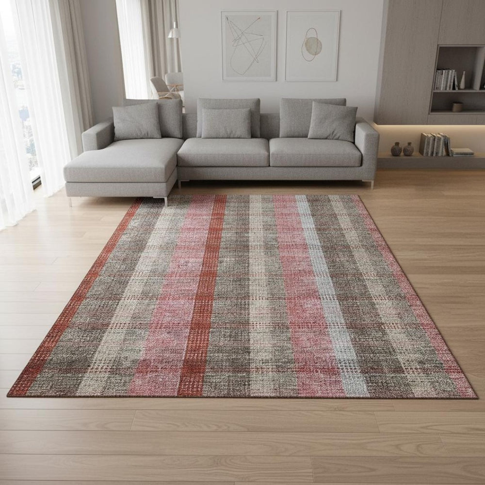 HomeRoots 9' X 12' Washable Plaid Area Rug in Red, Pink & Gray – Durable, UV-Protected for Homes with Kids & Pets 676493