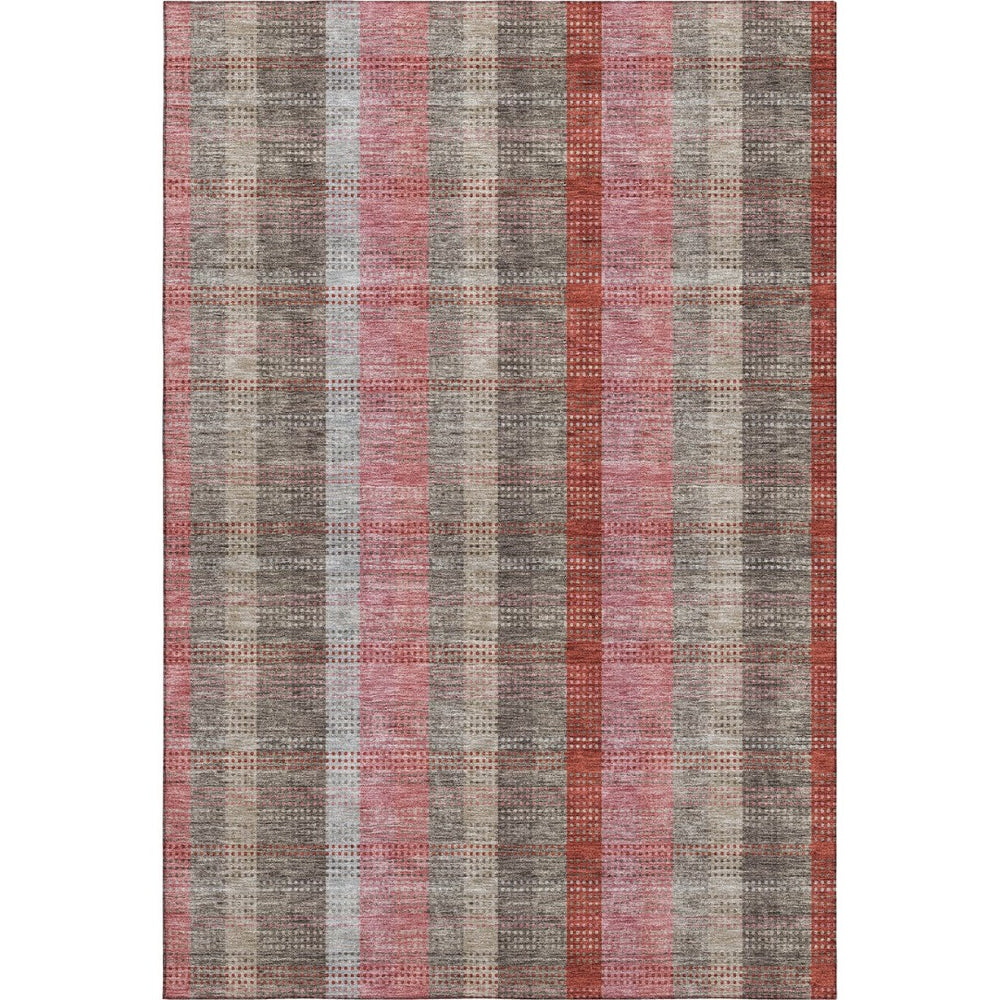 HomeRoots 10' X 14' Washable Plaid Area Rug in Red, Pink & Gray - Durable, Stain-Resistant, UV-Protected Design 676494