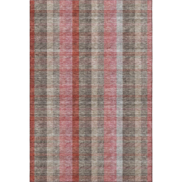 HomeRoots 10' X 14' Washable Plaid Area Rug in Red, Pink & Gray - Durable, Stain-Resistant, UV-Protected Design 676494