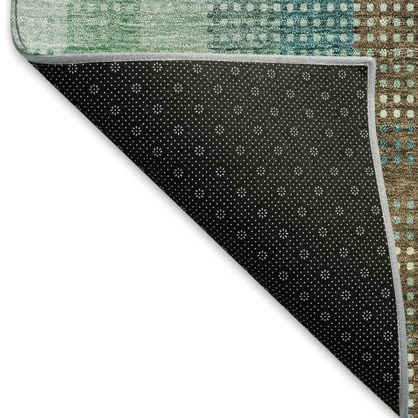 HomeRoots 8' Sage Teal and Ivory Plaid Washable Round Rug – UV Protected, Easy-Care, Stylish for Any Space 676497