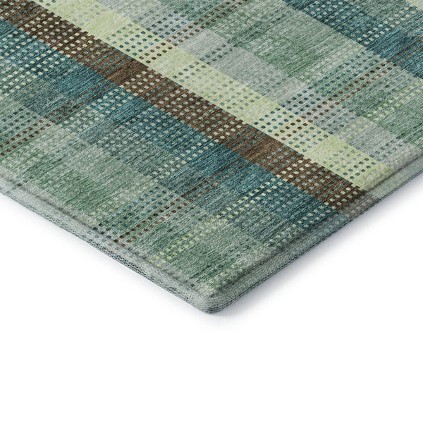 HomeRoots 8' Sage Teal and Ivory Plaid Washable Round Rug – UV Protected, Easy-Care, Stylish for Any Space 676497