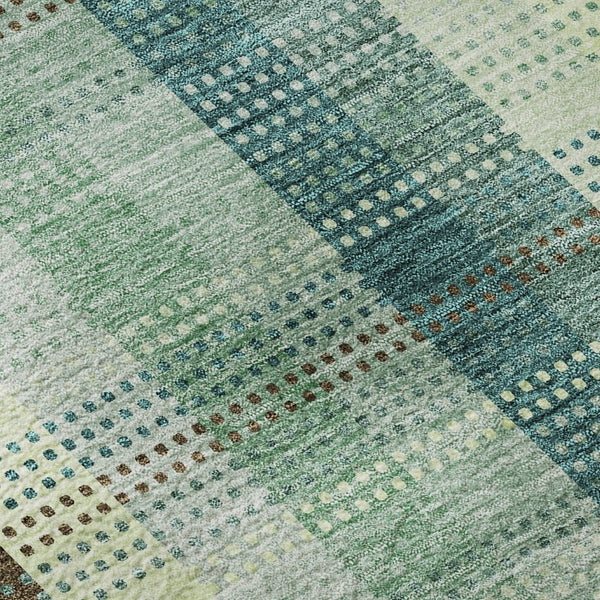 HomeRoots 8' Sage Teal and Ivory Plaid Washable Round Rug – UV Protected, Easy-Care, Stylish for Any Space 676497