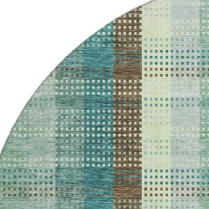 HomeRoots 8' Sage Teal and Ivory Plaid Washable Round Rug – UV Protected, Easy-Care, Stylish for Any Space 676497