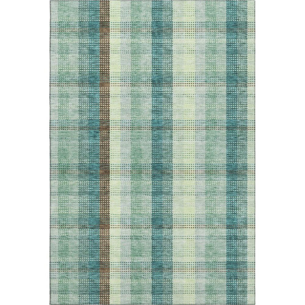 HomeRoots 9' X 12' Sage Teal & Ivory Plaid Area Rug - Washable, UV Protected, Durable for High-Traffic Spaces 676499