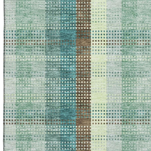 HomeRoots 9' X 12' Sage Teal & Ivory Plaid Area Rug - Washable, UV Protected, Durable for High-Traffic Spaces 676499