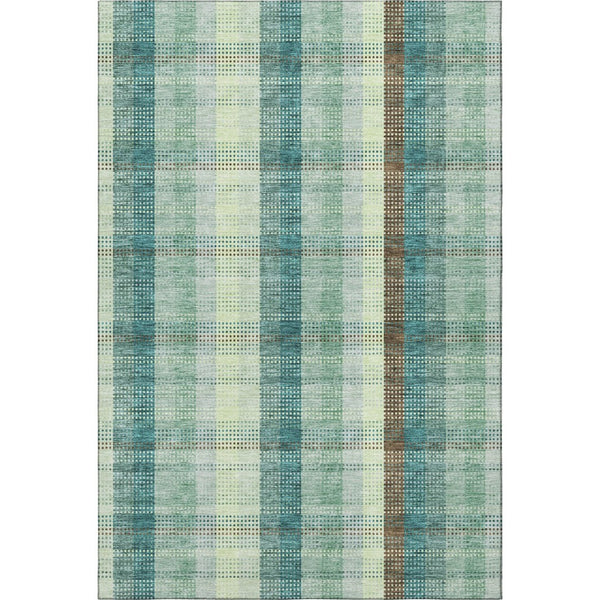 HomeRoots 9' X 12' Sage Teal & Ivory Plaid Area Rug - Washable, UV Protected, Durable for High-Traffic Spaces 676499
