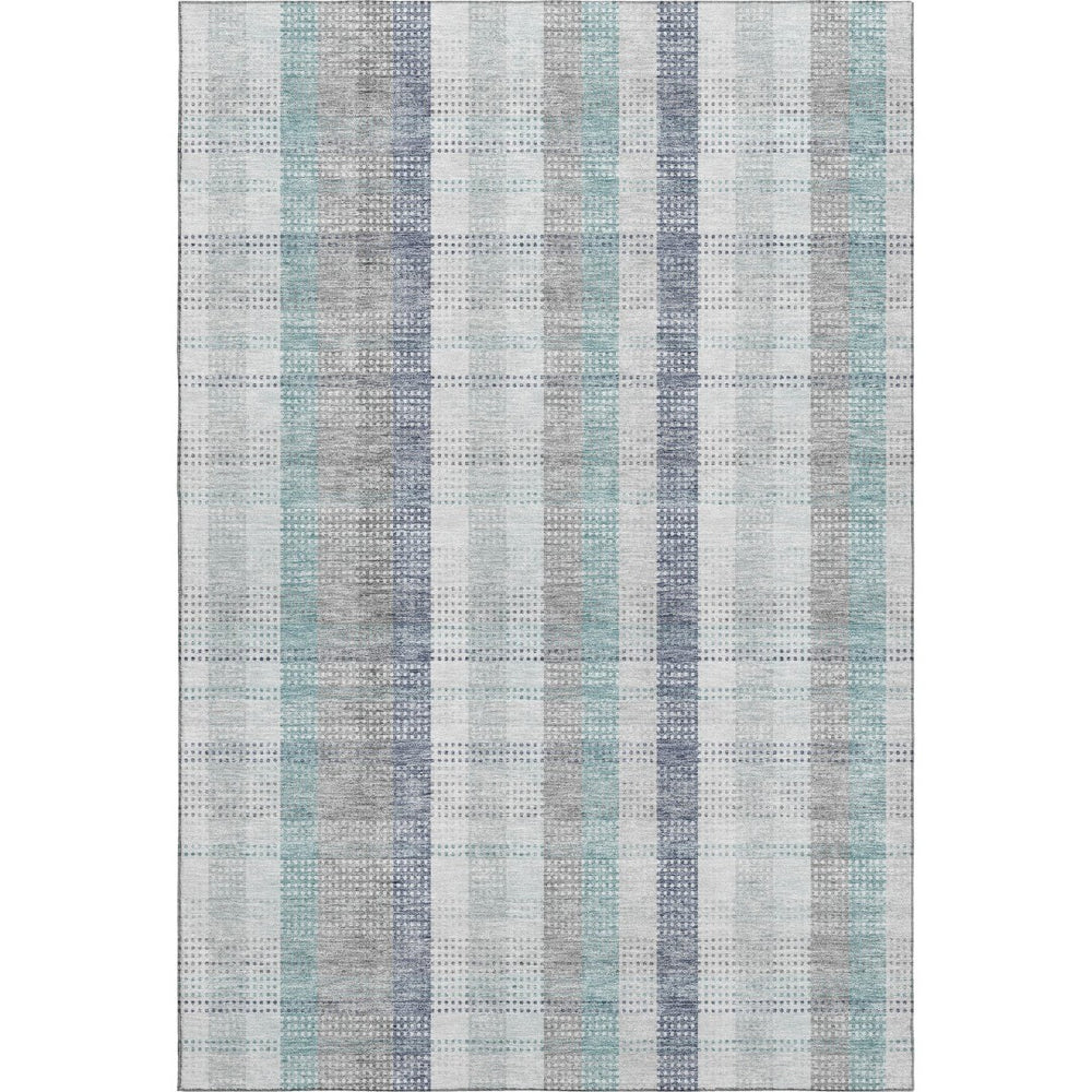 HomeRoots 5' X 8' Stylish Silver Gray & Teal Plaid Washable Area Rug with UV Protection for Active Homes 676502
