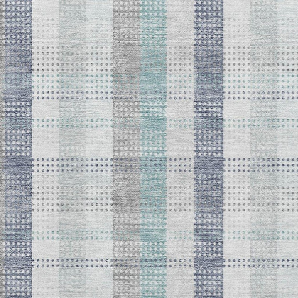 HomeRoots 5' X 8' Stylish Silver Gray & Teal Plaid Washable Area Rug with UV Protection for Active Homes 676502