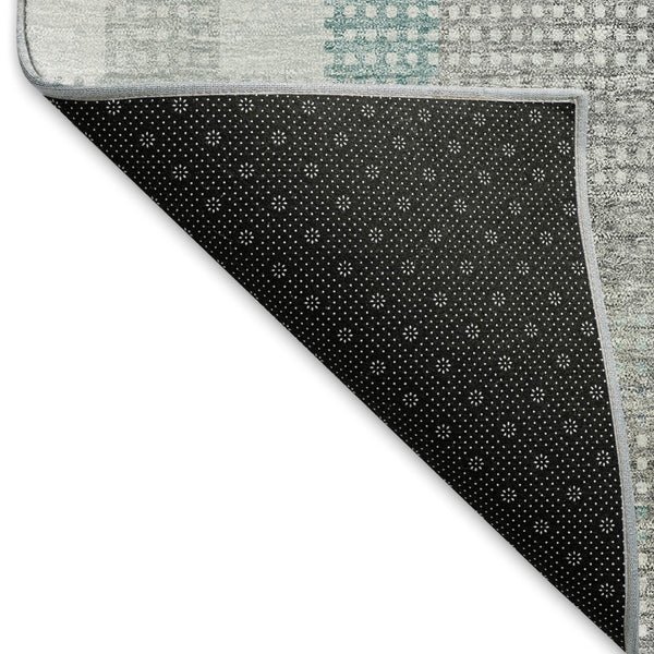 HomeRoots 8' X 10' Stylish Silver Gray & Teal Plaid Washable Area Rug with UV Protection for Easy Care 676504