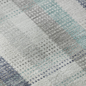 HomeRoots 8' X 10' Stylish Silver Gray & Teal Plaid Washable Area Rug with UV Protection for Easy Care 676504