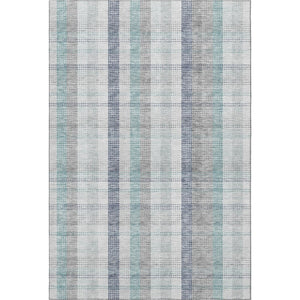 HomeRoots 8' X 10' Stylish Silver Gray & Teal Plaid Washable Area Rug with UV Protection for Easy Care 676504