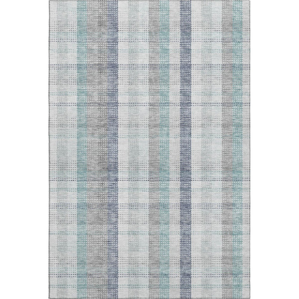 HomeRoots 10' X 14' Silver Gray & Teal Plaid Area Rug - Washable, Stain-Resistant, UV Protected for Easy Care! 676506