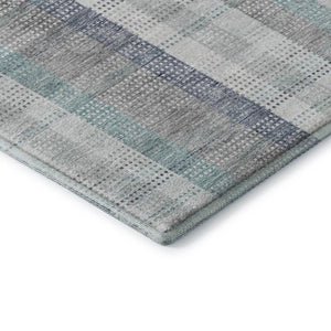 HomeRoots 10' X 14' Silver Gray & Teal Plaid Area Rug - Washable, Stain-Resistant, UV Protected for Easy Care! 676506