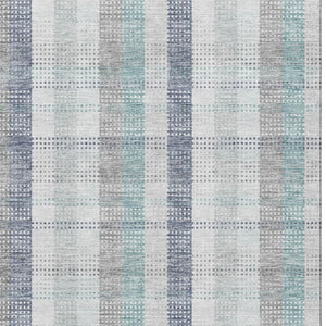 HomeRoots 10' X 14' Silver Gray & Teal Plaid Area Rug - Washable, Stain-Resistant, UV Protected for Easy Care! 676506