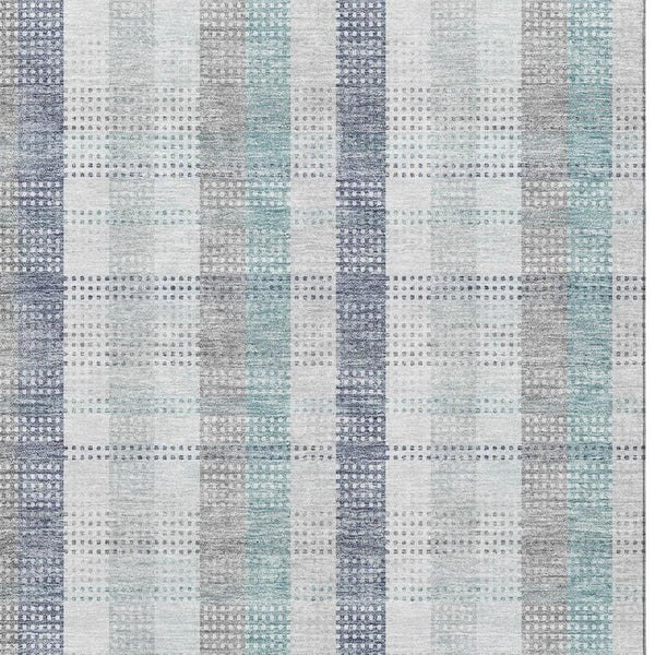 HomeRoots 10' X 14' Silver Gray & Teal Plaid Area Rug - Washable, Stain-Resistant, UV Protected for Easy Care! 676506