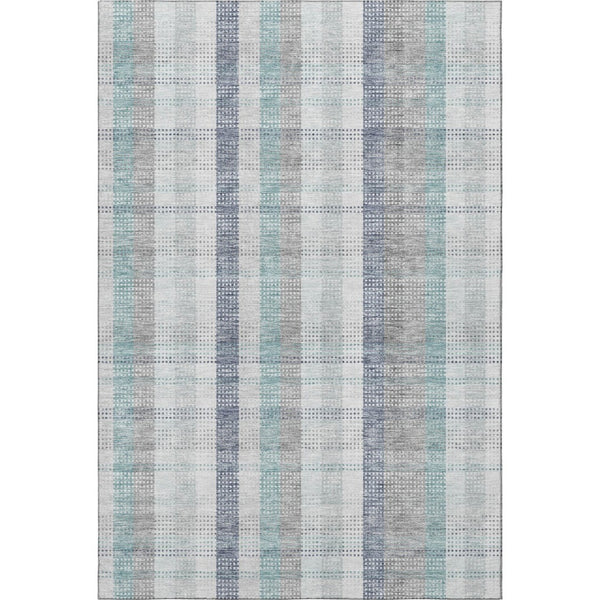 HomeRoots 10' X 14' Silver Gray & Teal Plaid Area Rug - Washable, Stain-Resistant, UV Protected for Easy Care! 676506
