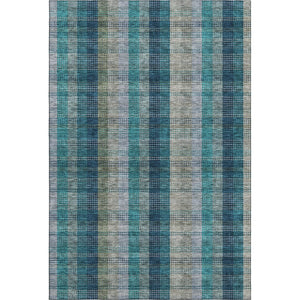 HomeRoots 5' X 8' Stylish Teal Olive Green Taupe Plaid Area Rug – Washable, UV Protected, Durable & Versatile 676508
