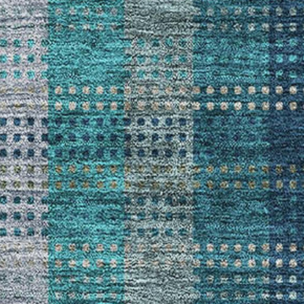 HomeRoots 5' X 8' Stylish Teal Olive Green Taupe Plaid Area Rug – Washable, UV Protected, Durable & Versatile 676508