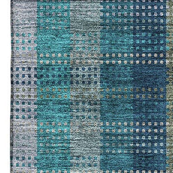 HomeRoots 5' X 8' Stylish Teal Olive Green Taupe Plaid Area Rug – Washable, UV Protected, Durable & Versatile 676508