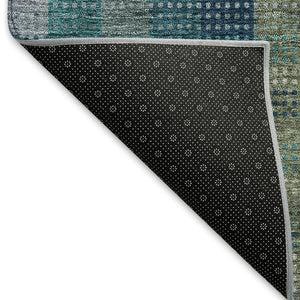 HomeRoots 8' Teal Olive Green & Taupe Plaid Round Rug - Washable, UV Protected, Durable for Family Spaces 676509