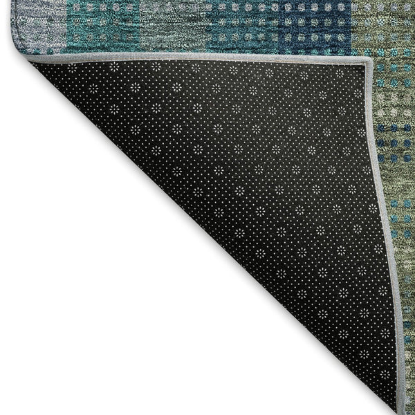 HomeRoots 8' Teal Olive Green & Taupe Plaid Round Rug - Washable, UV Protected, Durable for Family Spaces 676509
