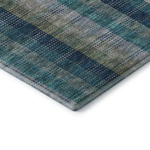 HomeRoots 8' Teal Olive Green & Taupe Plaid Round Rug - Washable, UV Protected, Durable for Family Spaces 676509
