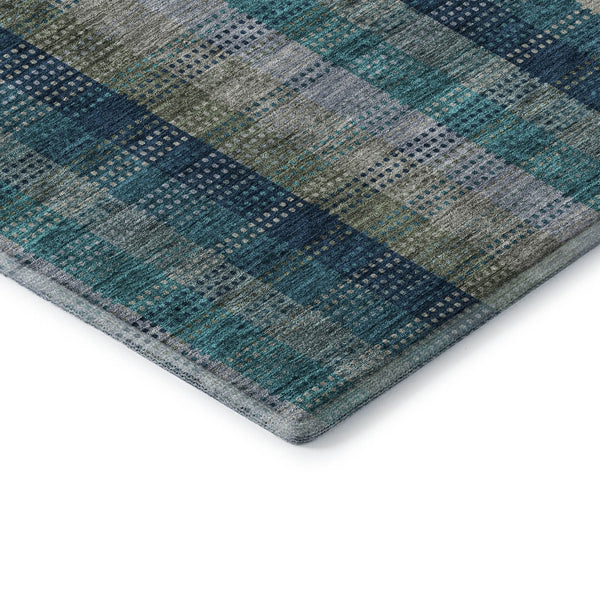 HomeRoots 8' Teal Olive Green & Taupe Plaid Round Rug - Washable, UV Protected, Durable for Family Spaces 676509