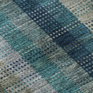 HomeRoots 8' Teal Olive Green & Taupe Plaid Round Rug - Washable, UV Protected, Durable for Family Spaces 676509