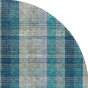 HomeRoots 8' Teal Olive Green & Taupe Plaid Round Rug - Washable, UV Protected, Durable for Family Spaces 676509
