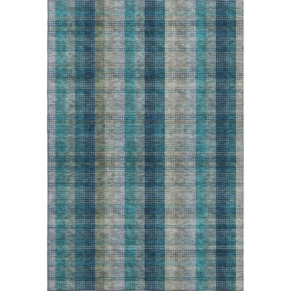HomeRoots 8' X 10' Teal Olive Green Taupe Plaid Washable Area Rug - Durable, UV-Protective, Easy-Care Comfort 676510
